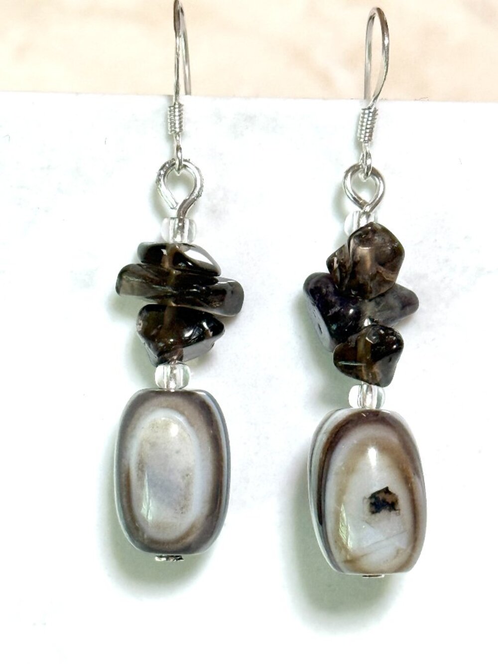 2/$20, Botswana Agate & Smoky Quartz Earrings, Gemstone & Sterling Silver Hooks